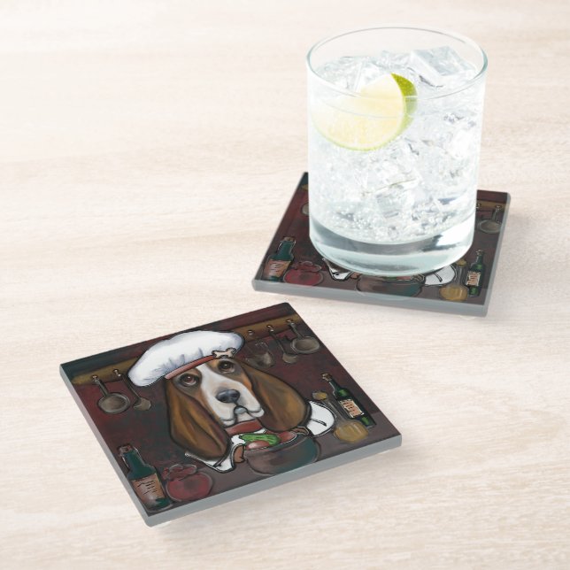 BASSET HOUND GLASS COASTER (Angled)