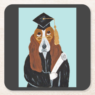 Basset Hound Graduate Square Paper Coaster