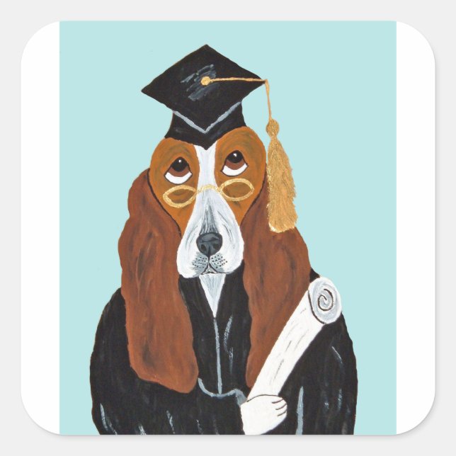 Basset Hound Graduate Square Sticker (Front)