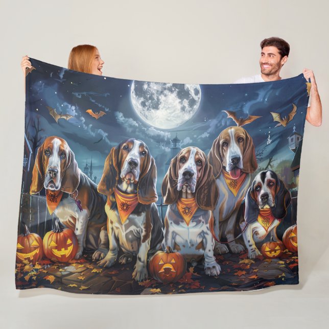 Basset Hound Halloween Spooky Fleece Blanket (In Situ)