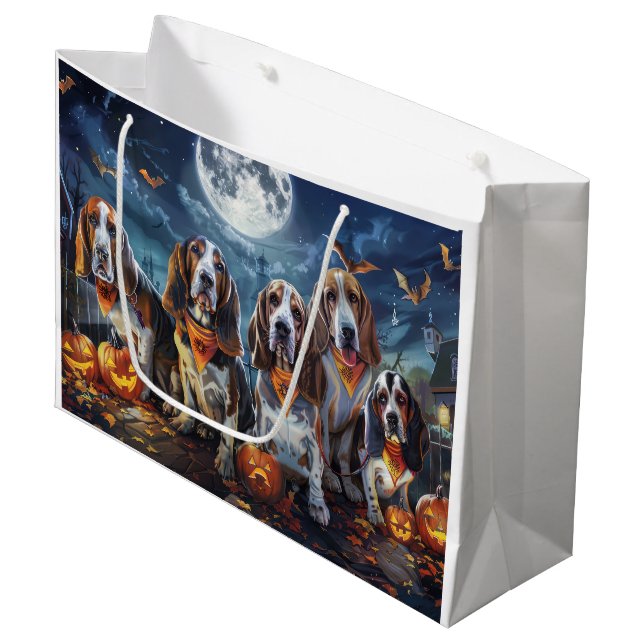 Basset Hound Halloween Spooky Large Gift Bag (Front Angled)
