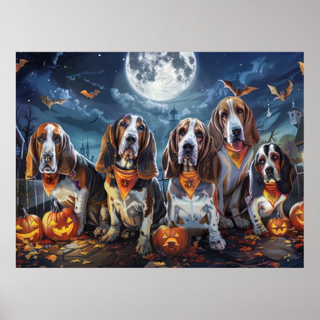 Basset Hound Halloween Spooky Poster (Front)