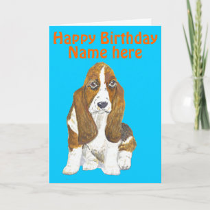 Basset Hound Happy Birthday, add name front Card