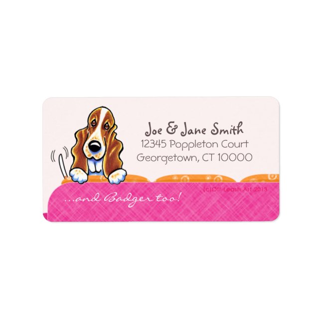 Basset Hound Happy Couch Dog Girly Pink Label (Front)