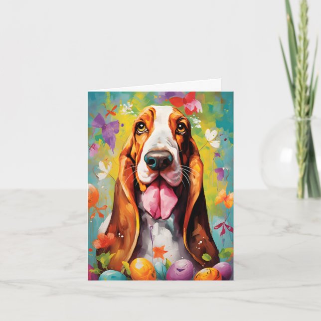 Basset Hound Happy Easter Card (Front)
