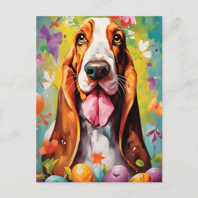 Basset Hound Happy Easter Postcard (Front)