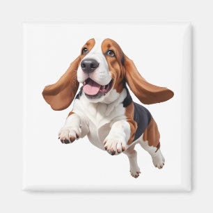 Basset Hound Happy Playful Fun Jumping In The Air Magnet