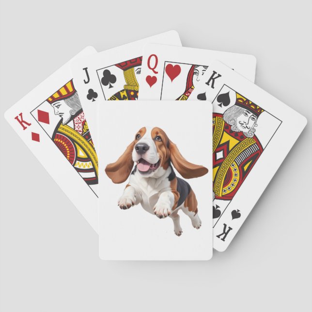 Basset Hound Happy Playful Fun Jumping In The Air  Playing Cards (Back)