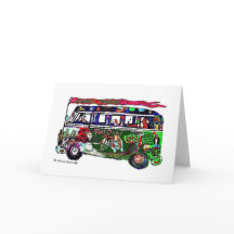 Basset Hound Hippie Bus - Holiday Card