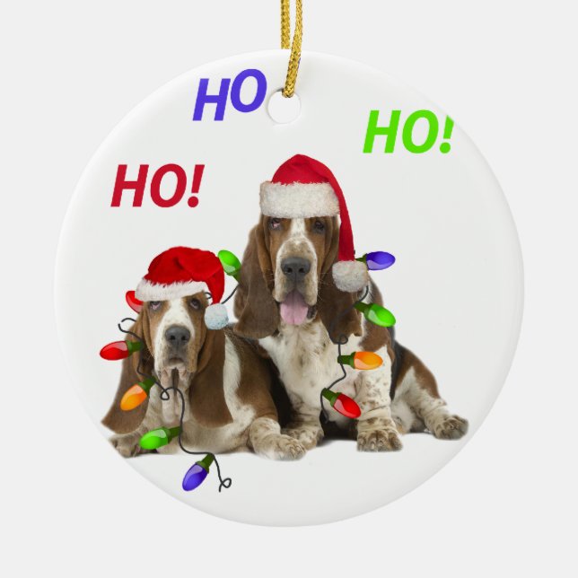 Basset Hound Ho Ho Ho Christmas   Ornament (Front)