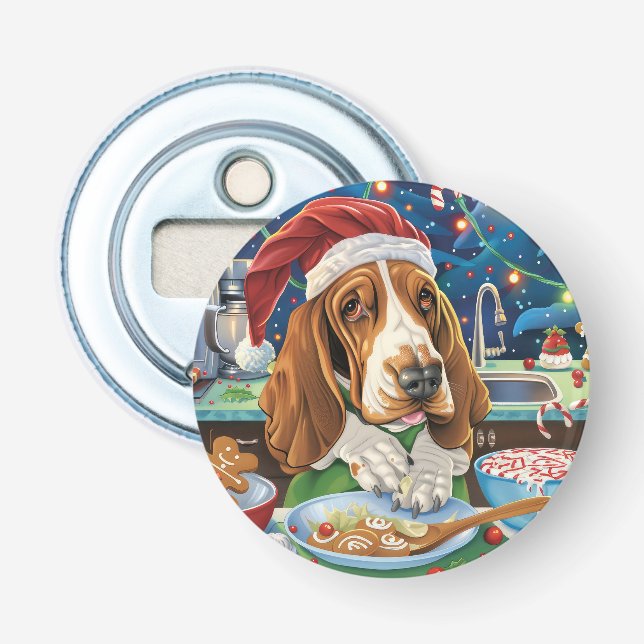 Basset Hound Holiday Baking: Festive Christmas Bottle Opener (Front)