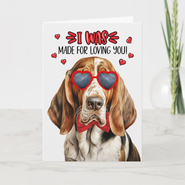 Basset Hound I Was Made for Loving You Valentines Holiday Card (Front)