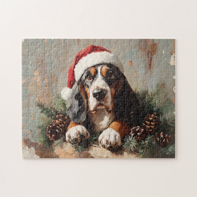 Basset Hound in a Santa Hat Oil Painting Jigsaw Puzzle (Horizontal)