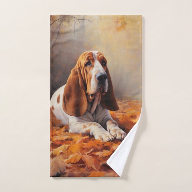 Basset Hound in Autumn Leaves Fall Inspire Bath Towel Set (Hand Towel)