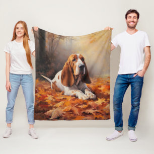Basset Hound in Autumn Leaves Fall Inspire Fleece Blanket