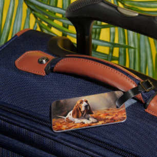 Basset Hound in Autumn Leaves Fall Inspire Luggage Tag