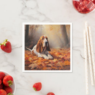 Basset Hound in Autumn Leaves Fall Inspire Napkin