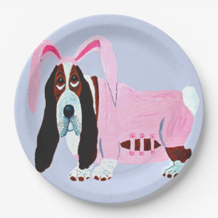 Basset Hound in Bunny suit Paper Plate