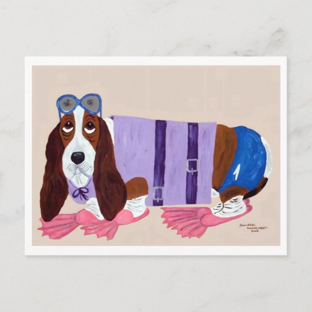 Basset Hound in Flippers  Postcard (Front)