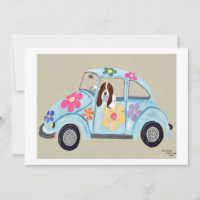 Basset Hound in Hippie car