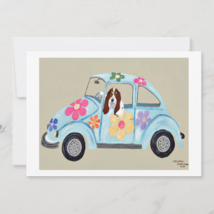 Basset Hound in Hippie car Invitation