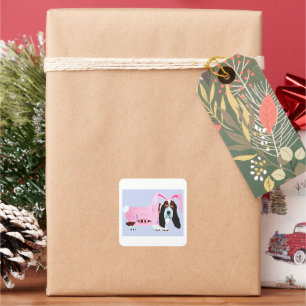 Basset Hound In Pink Bunny Suit Square Sticker