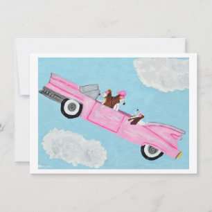Basset Hound in Pink Convertible in the sky Card
