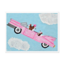 Basset Hound in Pink Convertible in the sky Card