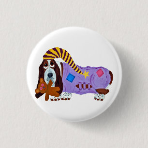 Basset Hound in PJs with teddy bear 3 Cm Round Badge