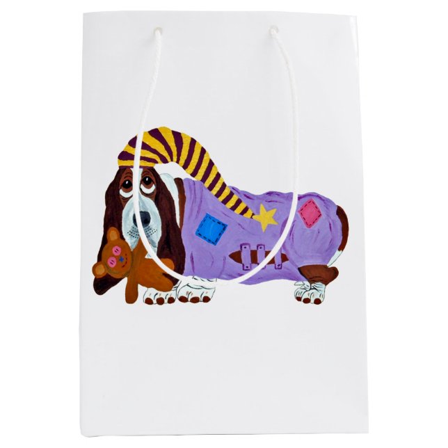 Basset Hound in PJs with teddy bear Medium Gift Bag (Front)