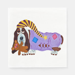 Basset Hound in PJs with teddy bear Napkin