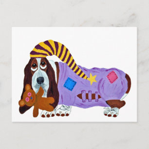Basset Hound in PJs with teddy bear Postcard