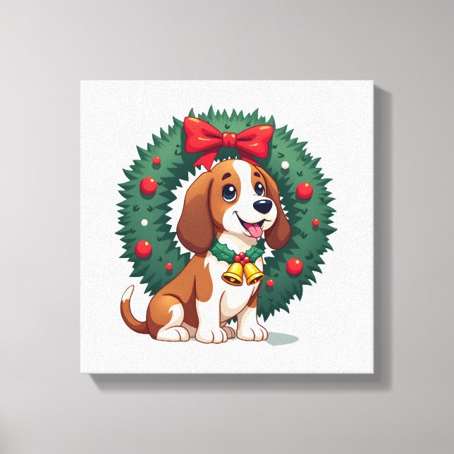 Basset Hound Jingle Bell Canvas Print (Front)