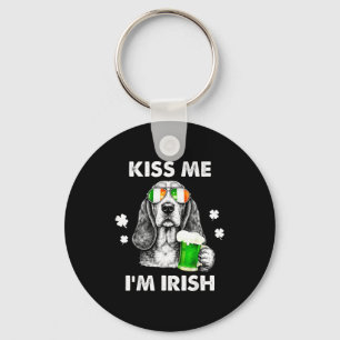 Basset hound kiss irish funny dog st patrick's day key ring