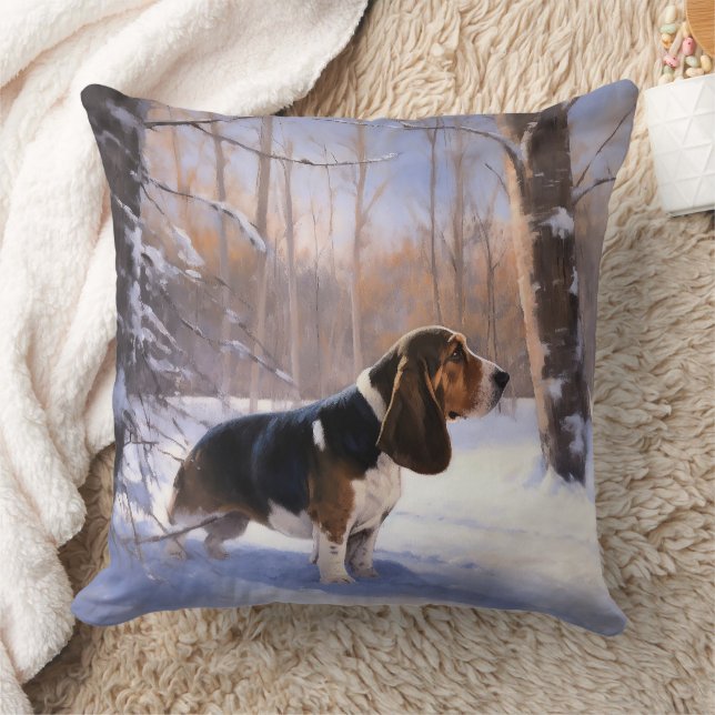 Basset Hound Let It Snow Christmas Cushion (Blanket)