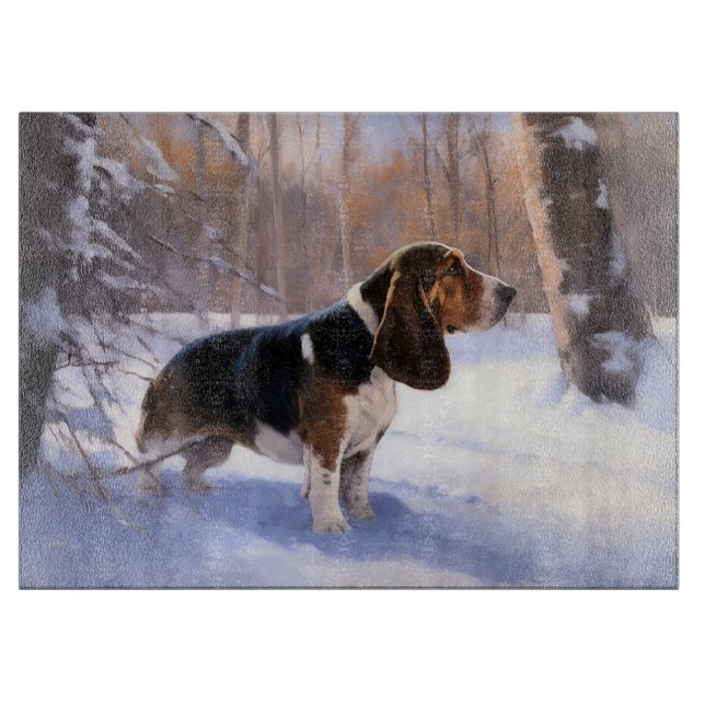 Basset Hound Let It Snow Christmas Cutting Board (Front)