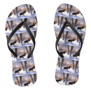 Basset Hound Let It Snow Christmas Jandals