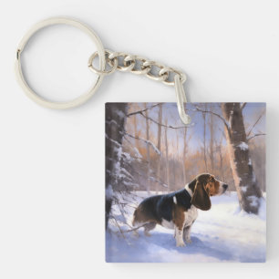 Basset Hound Let It Snow Christmas Key Ring