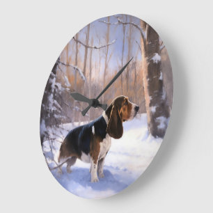 Basset Hound Let It Snow Christmas Large Clock