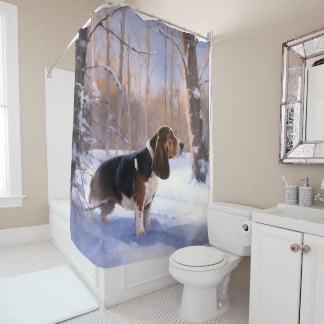 Basset Hound Let It Snow Christmas Shower Curtain (In Situ)