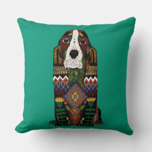 Basset Hound love jade Cushion