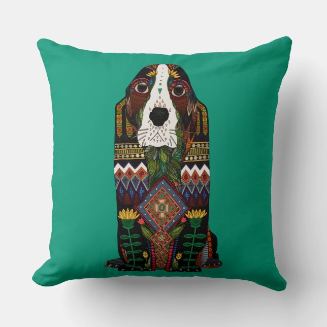 Basset Hound love jade Cushion (Front)