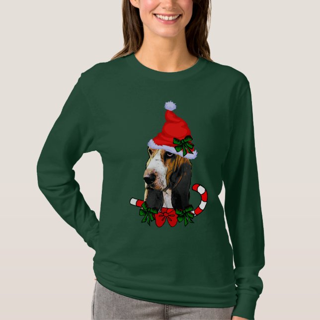 Basset Hound Lovers Christmas T-Shirt (Front)