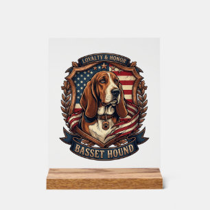 Basset Hound Loyalty Honour Dog American Flag Shie Acrylic Sign