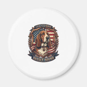 Basset Hound Loyalty Honour Dog American Flag Shie Magnet