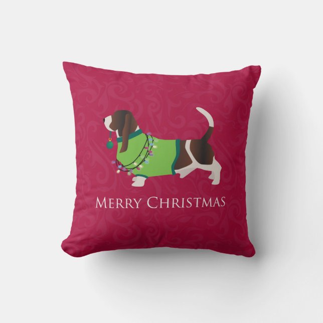 Basset Hound Merry Christmas Design Cushion (Front)