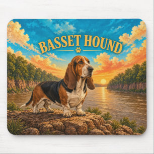 Basset Hound, Mississippi Bluff Vintage Watercolor Mouse Pad