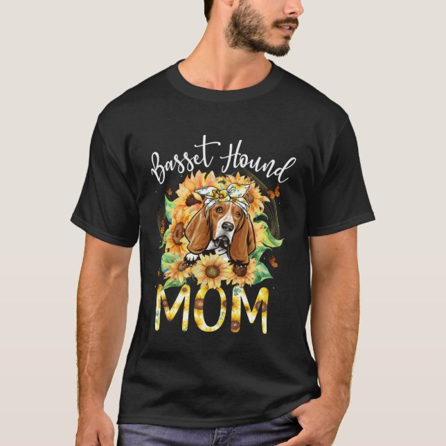 Basset Hound Mom Sunflowers Basset Hound T-Shirt (Front)
