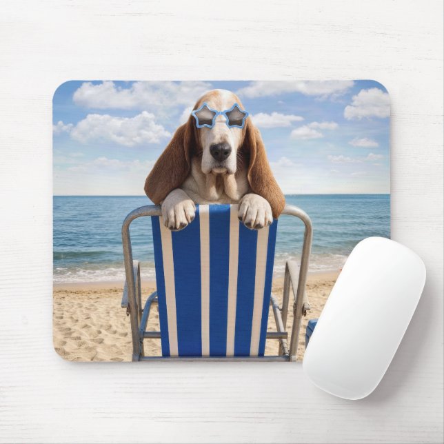 Basset Hound on Beach Chair Mouse Pad (With Mouse)