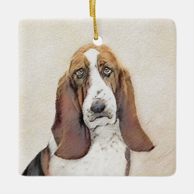 Basset Hound Painting - Cute Original Dog Art Ceramic Ornament (Front)